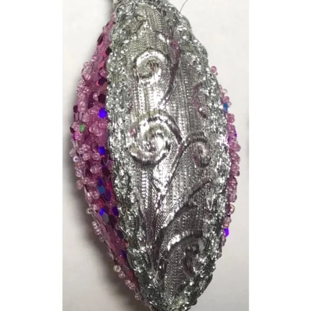 Set of 3 Embellished Purple Sugared Icicle Ornaments 5" Rhinestones Sequins - Picture 4 of 4